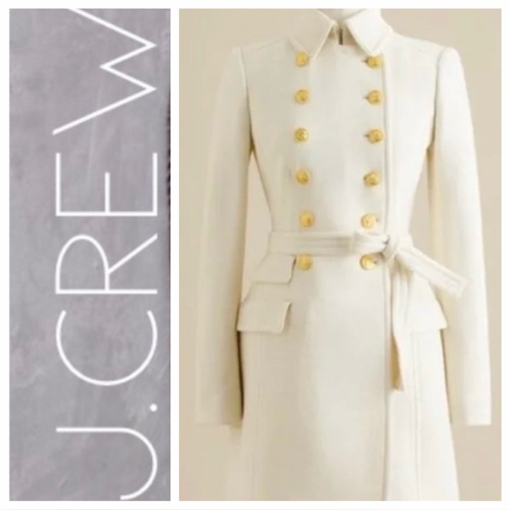J. Crew Cream Townhouse Trench Coat with Double Cloth Wool and Gold Buttons